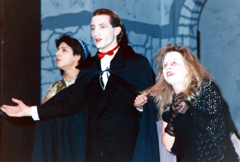 Select this image to see a larger version. Count Dracula (Tim Browne) - Countess Wraith (Suzanne Holyer) right - and Genghis (Geoff Brown) left - with 'A Super Rat Like Me'.