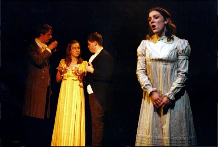 Select this image to see a larger version. Young Scrooge (Jamie Ivens) with  Emily (Emma Cushing)[?], Topper (Mike Ivens) and Arabella (Jess Pengilly).
