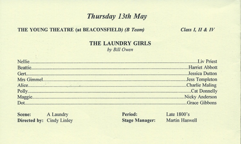 Select this image to see a larger version. The Laundry Girls cast from Henley Programme
