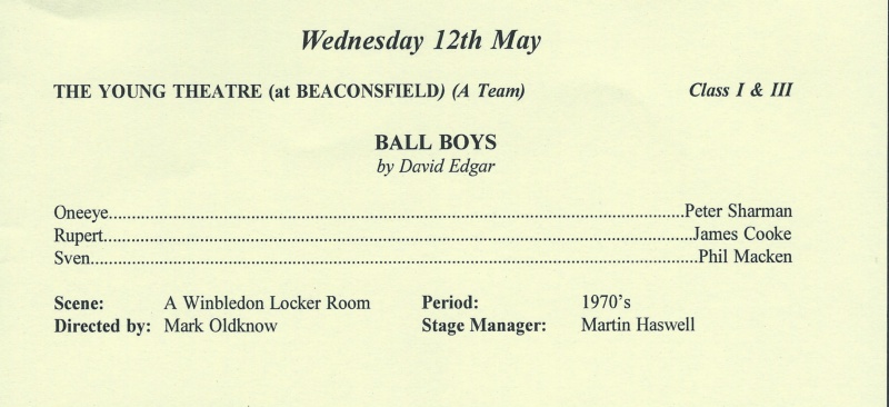Select this image to see a larger version. Ball Boys cast from Henley programme