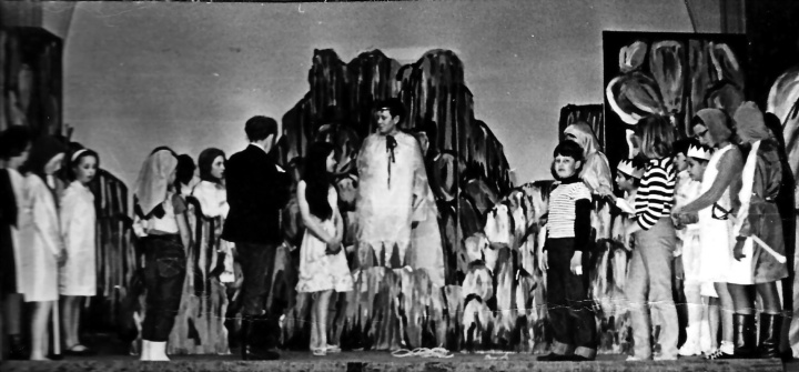 Select this image to see a larger version. Act Two: The closing sequence of the play within a play, with Peter (Ian Worsfold) playing the Sea-King.