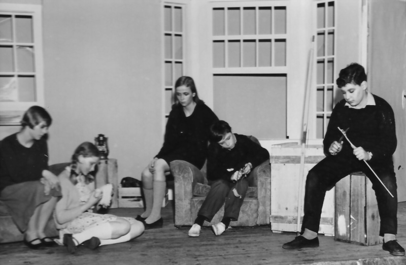 Select this image to see a larger version. Dress rehearsal (Act 1): [From left]
Jackie Colburn (Marie); Margaret Tweedy (Kathy);
Philippa Kitchen (Jeanne); Clive Saunders (Henri)
& Dino Stavrides (Georges)

