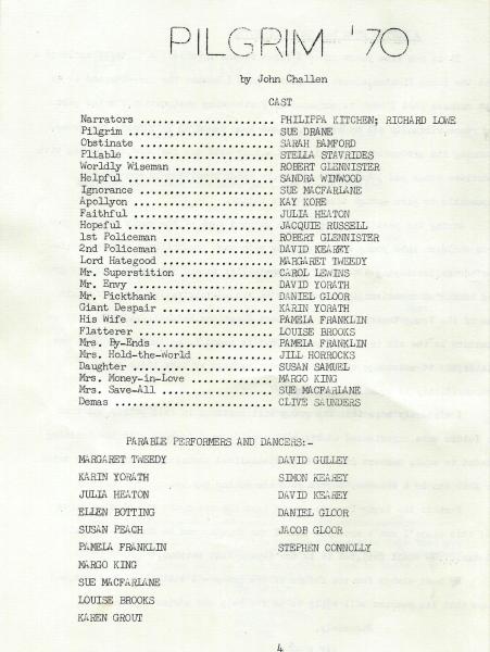 Pilgrim Cast from the programme