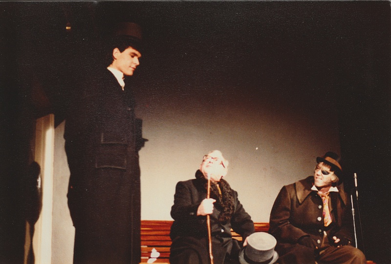 Select this image to see a larger version. 02 - (L2R) Nicholas Nickleby (Mark Britton), his uncle Ralph Nickleby (Keith Harwood) and Mr. Squeers (Ian R.Wallace)