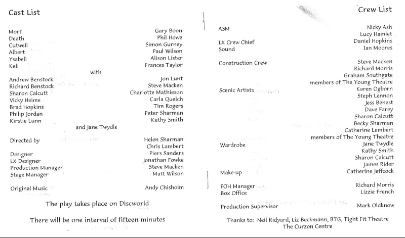 Programme cast and crew list