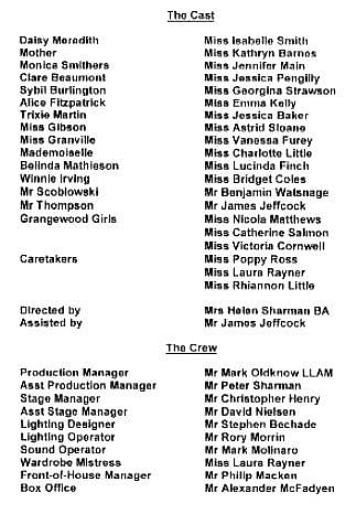 cast and crew list from the programme 