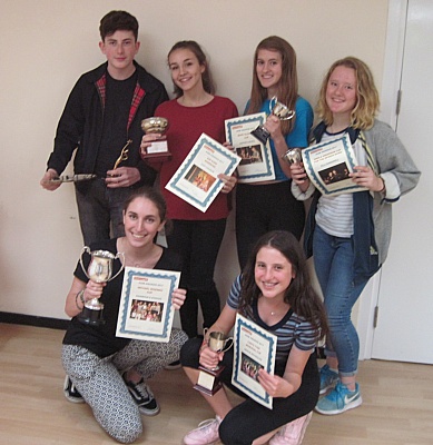 Select this image to see a larger version. 2016/7 Award Winners:
L to R (standing) Matt Shraga, Izzy Louden, Sophie Davies, Elli Damarell
(kneeling) Katie Vowles,  Grace Reynolds