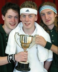 Peter Sharman, Phil Macken and James Cooke brandishing the Barn Theatre Cup from the Eastern Area Final Select this image to see a larger version. 