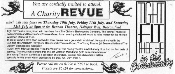 Select this image to see a larger version. Several members took part in TFT's Charity Revue in July 1997, notably in the cast for Hiss The Villain.