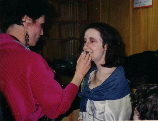 Select this image to see a larger version. In Make-up for “Tale of Two Cities” January 1994.
Helen Sharman & (?) Caitlin Hughes (Madame Defarge)