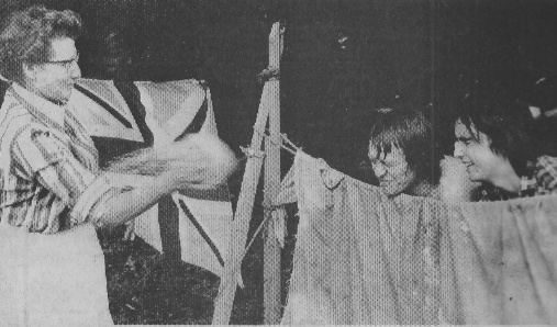 Anne Burnham soaks Tim Hill and Mike Hulls at the Hoedown on 17 July (Bucks Free Press 22 Jul 1976)